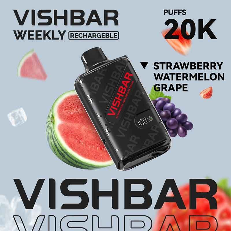 VISHBAR Strawberry Watermelon Grape 20k disposable vape, available at Vape Snus Dubai