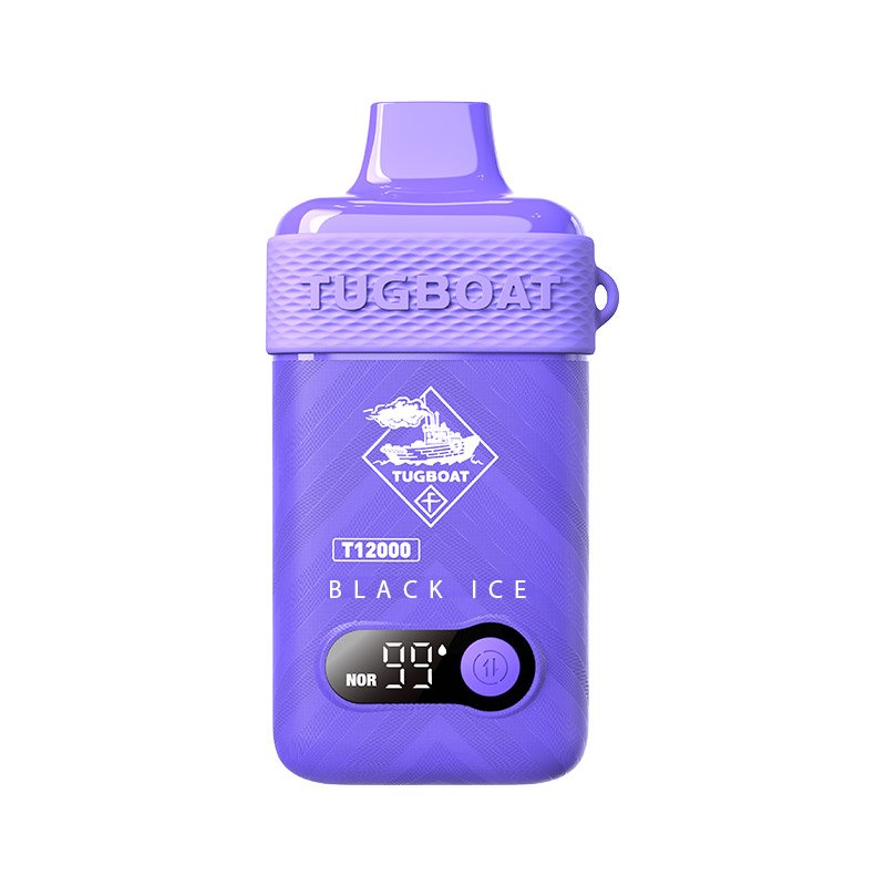 Buy Tugboat T12000 Black Ice rechargeable disposable vape with smart display, AED 30 at Vape Snus Dubai