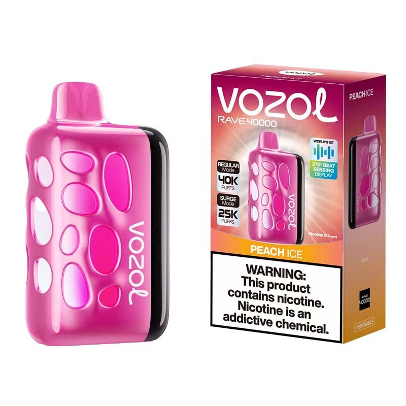 Vozol Rave 40000 Peach Ice disposable vape with fast recharge, available at Vape Snus Dubai