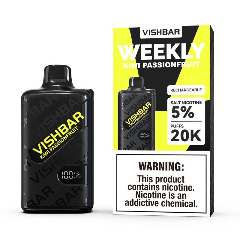 VISHBAR Weekly Kiwi Passionfruit Vape, a zesty tropical fruit vape available at Vape Snus Dubai