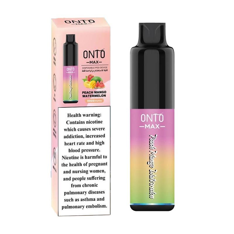 ONTO Max Peach Mango Watermelon disposable vape, available at Vape Snus Dubai