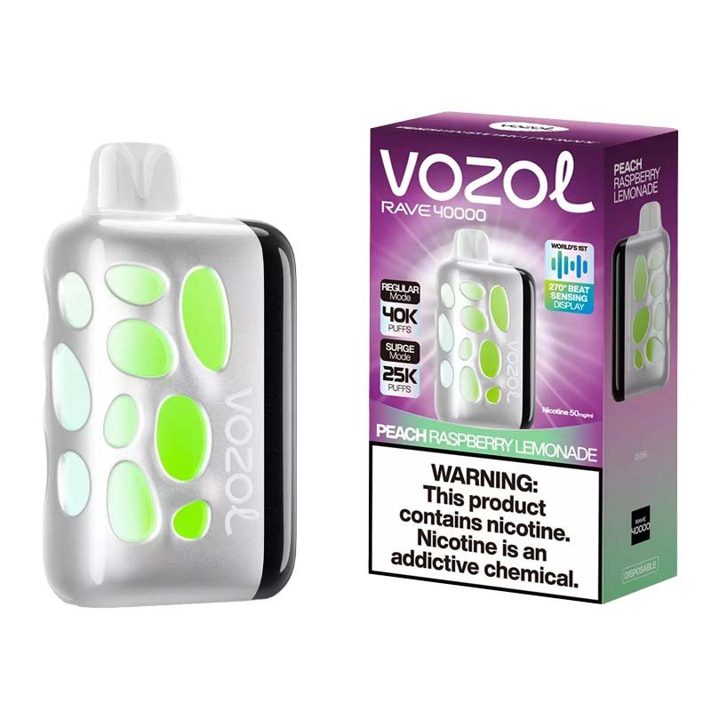 Vozol Rave 40000 Peach Raspberry Lemonade disposable vape with smart screen display, available at Vape Snus Dubai