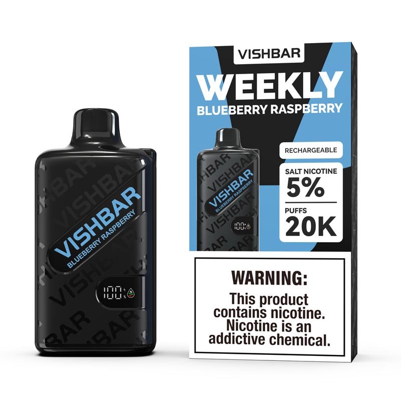 VISHBAR Weekly Blueberry Raspberry Vape with sweet and tangy mixed-berry flavour, available at Vape Snus Dubai