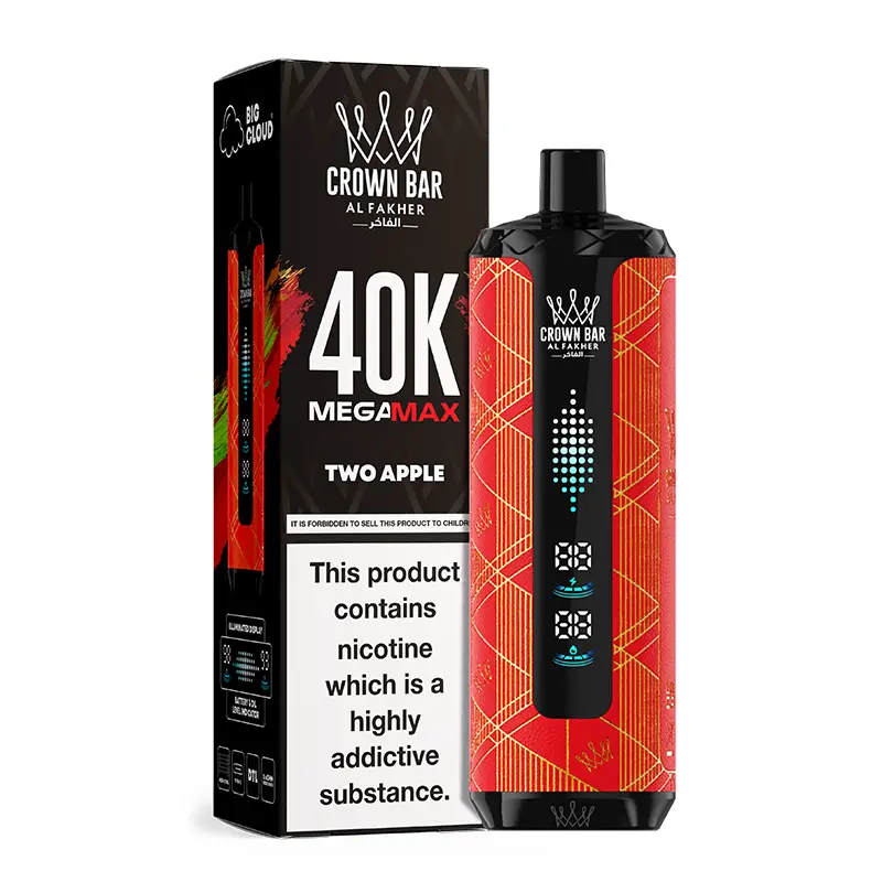 Alfakher 40K Megamax Two Apple disposable vape by Al Fakher Crown Bar, available at Vape Snus Dubai