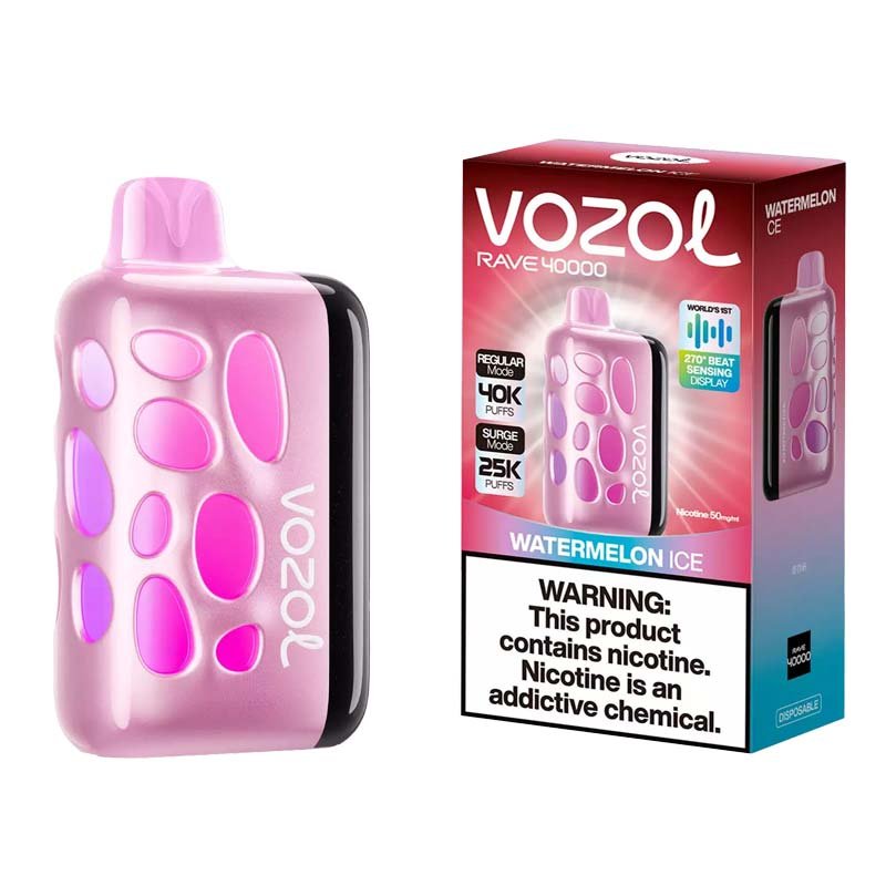 Vozol Rave 40000 Watermelon Ice disposable vape with smart display and surge mode, available at Vape Snus Dubai