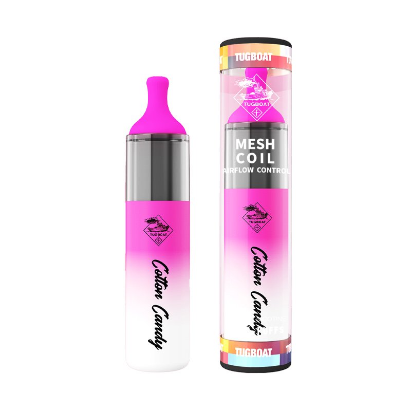 Tugboat Cotton Candy disposable vape with mesh coil and adjustable airflow, available at Vape Snus Dubai