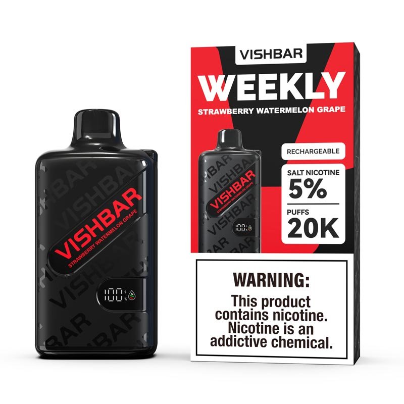VISHBAR Weekly Strawberry Watermelon Grape 20k disposable vape, available at Vape Snus Dubai
