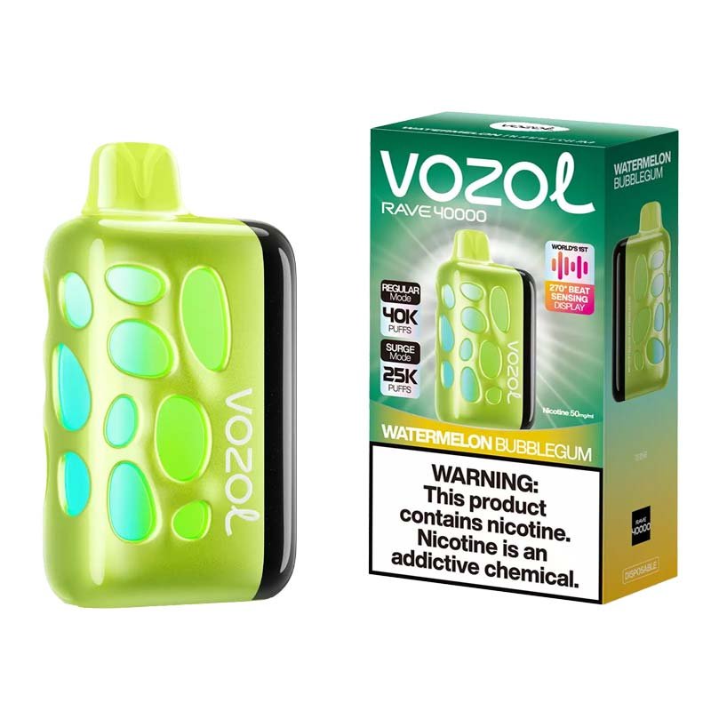 Vozol Rave 40000 Watermelon Bubblegum disposable vape with LED display and mesh coil, at Vape Snus Dubai