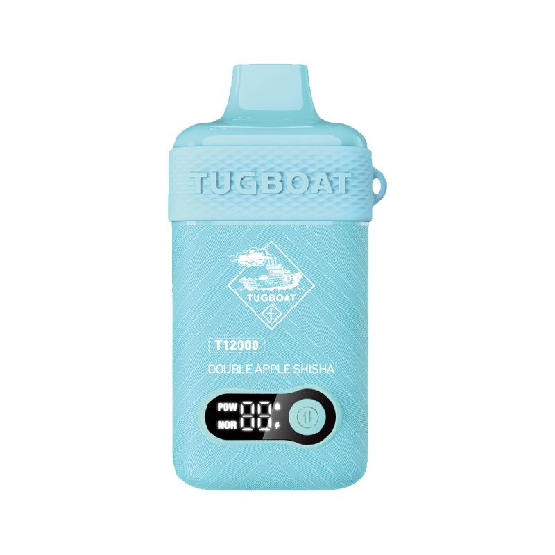 Tugboat T12000 Double Apple Shisha Vape in sleek blue design with digital display, available at Vape Snus Dubai