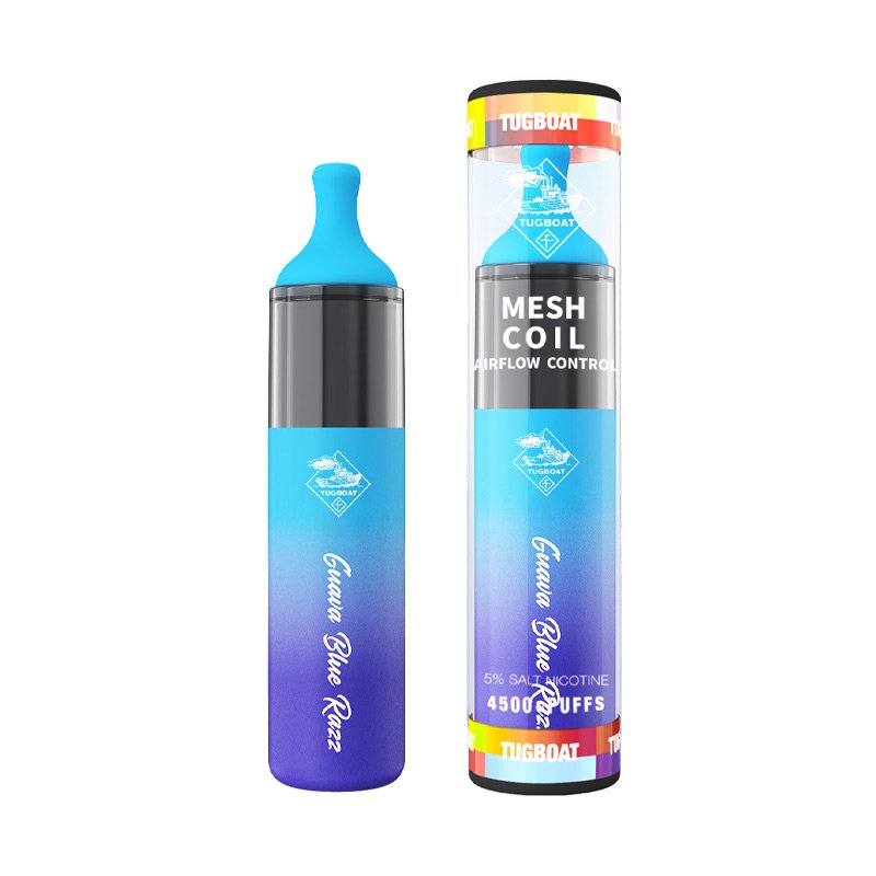 Tugboat Green Blue Razz disposable vape, green apple and blue raspberry, 4500 puffs, available at Vape Snus Dubai