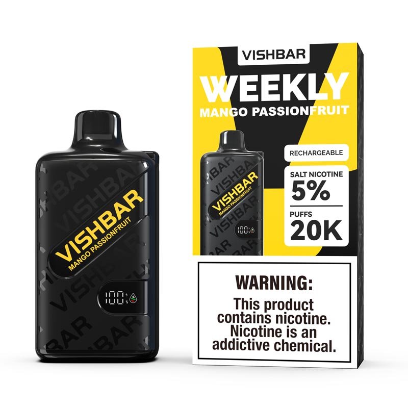 VISHBAR Weekly Mango Passionfruit Vape, a juicy tropical fruit vape available at Vape Snus Dubai