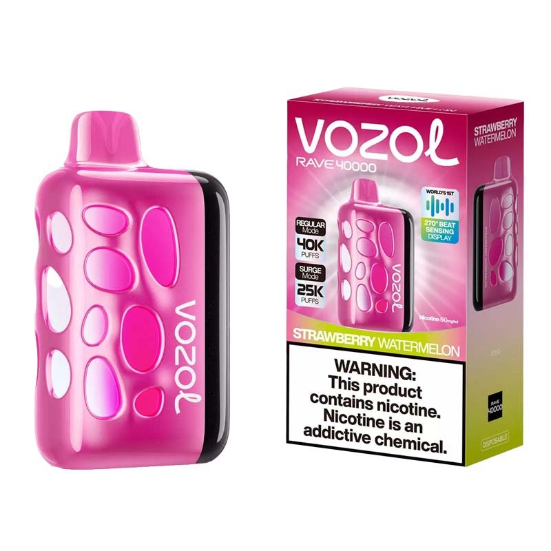 Vozol Rave 40000 Strawberry Watermelon disposable vape with LED effects, available at Vape Snus Dubai