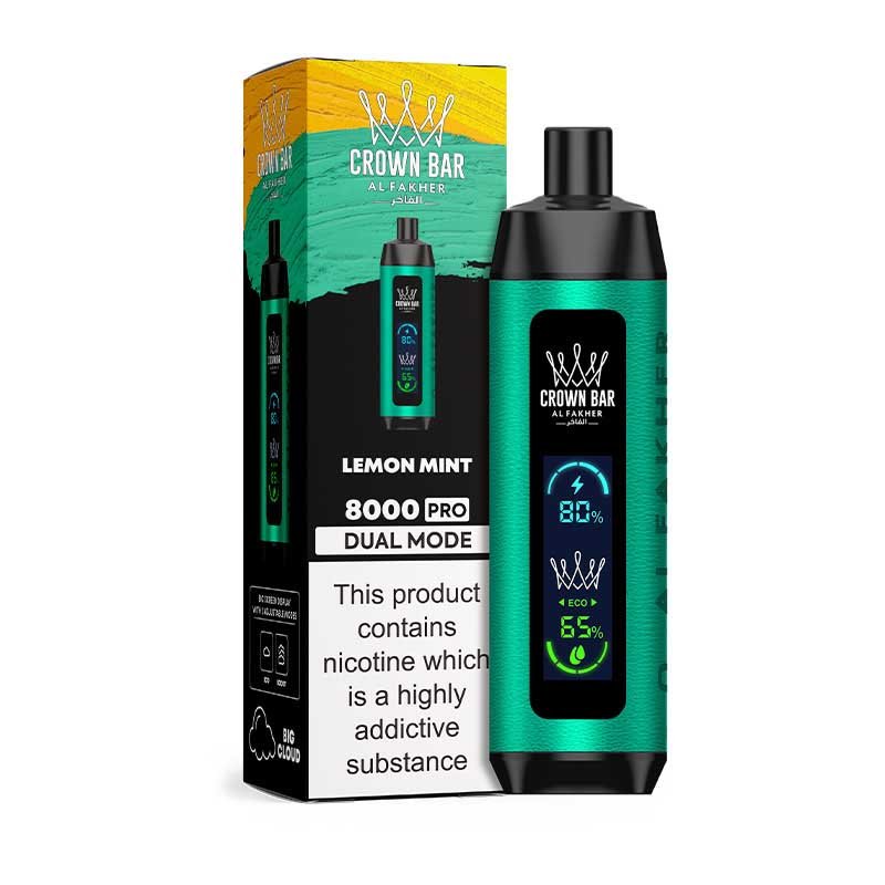Al Fakher Crown Bar Lemon Mint 8000 Pro disposable vape, available at Vape Snus Dubai
