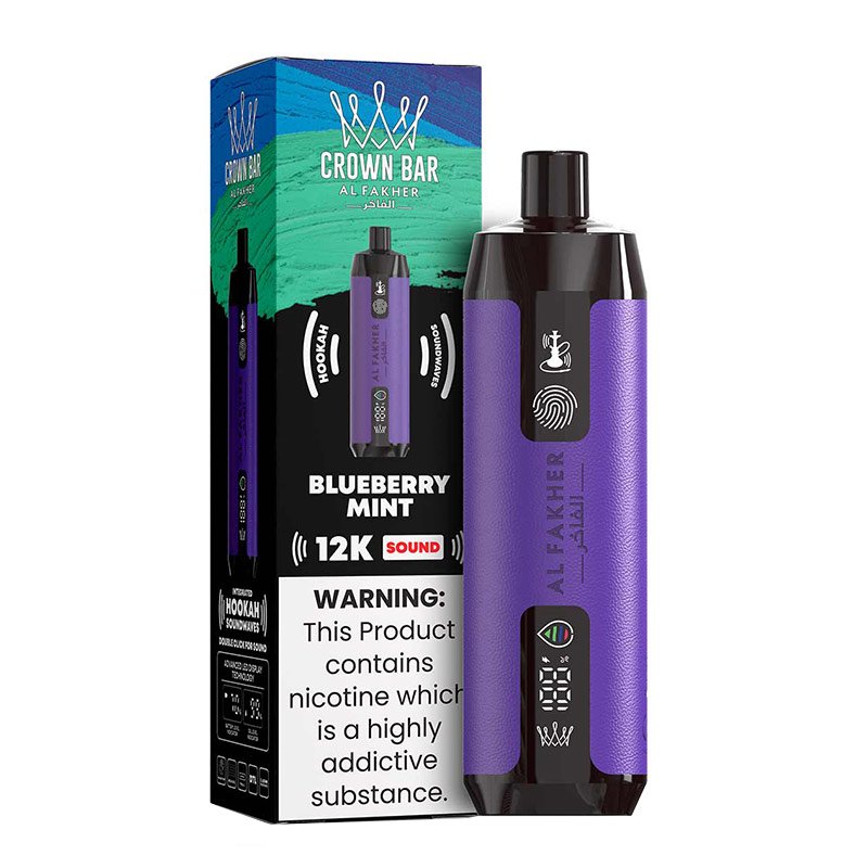 Al Fakher Crown Bar Blueberry Mint 12K disposable vape, available at Vape Snus Dubai