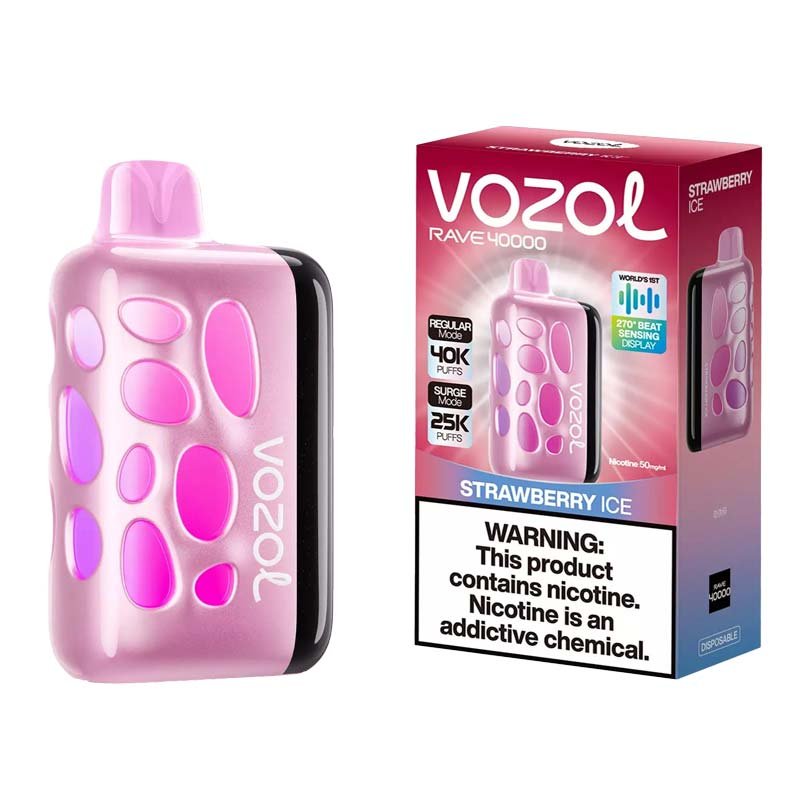Vozol Rave 40000 Strawberry Ice disposable vape with mesh coil, available at Vape Snus Dubai