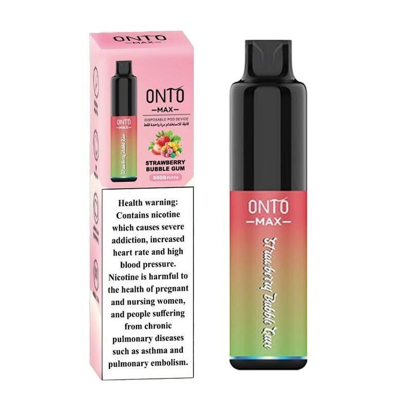 ONTO Max Strawberry Bubble Gum Disposable Vape, available at Vape Snus Dubai